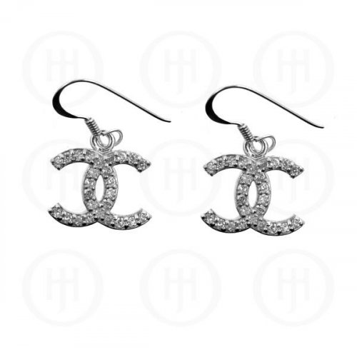 Silver CZ Chanel Inspired Dangle Earrings (CN-465) - House of Jewellery