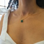 Sterling Silver Gold Plated Square Malachite Necklace (N-1503)