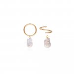 10K Yellow Gold Dangling Baroque Pearl Sleeper (GE-10-1107)