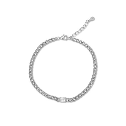 Sterling Silver Emerald Cut CZ Curb Bracelet (BR-1407)