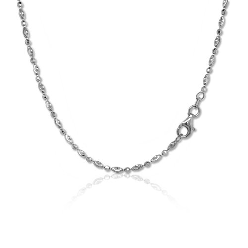Sterling Silver Rhodium Plated DC Oval &amp; Ball Moon Bead Chain 1.7mm (CPOV002-RH)