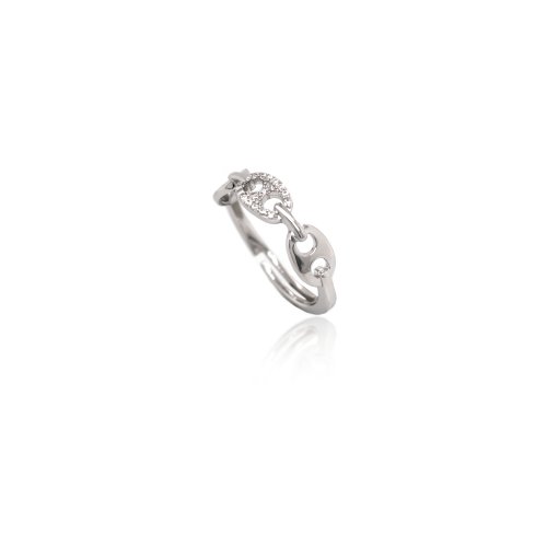 Sterling Silver CZ Puffed Gucci Link Ring (R-1604)