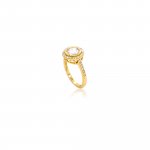 Sterling Silver Gold Vermeil Decorative CZ Halo Bezel Ring (R-1607-G)