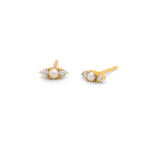 Sterling Silver Gold Vermeil Dainty Pearl and CZ Stud (ST-1559)