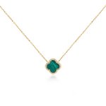 Sterling Silver Golf Vermeil Designer Inspired Malachite Green Vancleef Necklace (N-1040-GG)