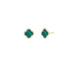 Sterling Silver Gold Vermeil Designer Inspired Vancleef with Malachite Stud Earrings(ST-1072-GG)