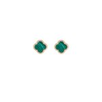 Sterling Silver Gold Vermeil Designer Inspired Vancleef with Malachite Stud Earrings(ST-1072-GG)
