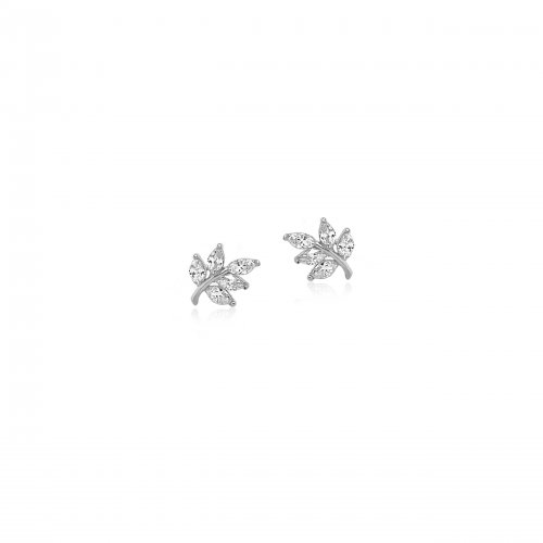 Sterling Silver CZ Leaf Stud Earrings (ST-1565)