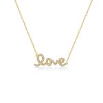 Sterling Silver CZ Love Cursive Necklace (N-1245)