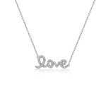 Sterling Silver CZ Love Cursive Necklace (N-1245)