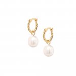 Sterling SIlver Gold Vermeil Rope Hoops with Dangling Pearl (HP-1091)