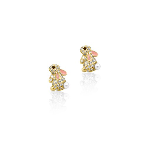 Sterling Silver Pave Bunny with Pearl Tail Studs (ST-1579)