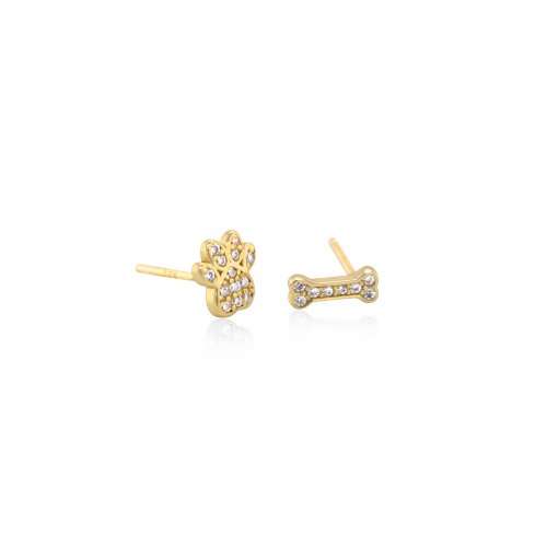 Sterling Silver Mis-Match CZ Paw and Bone Studs (ST-1572)