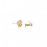 Sterling Silver Mis-Match CZ Paw and Bone Studs (ST-1572)