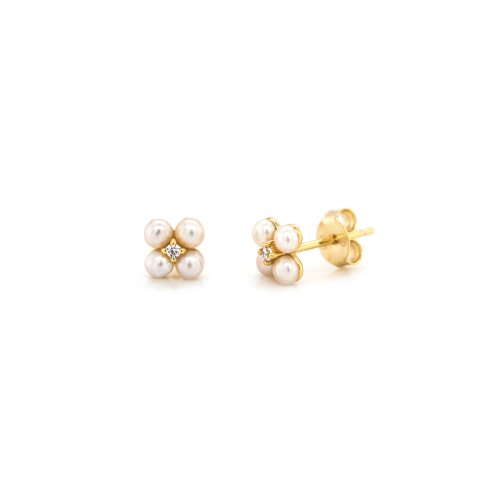 Sterling Silver Gold Vermeil Pearl Flower Studs (ST-1573)