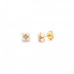 Sterling Silver Gold Vermeil Pearl Flower Studs (ST-1573)