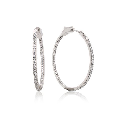 Sterling Silver RH Plated CZ 35MM Hoops (HP-CZ-1096-40)