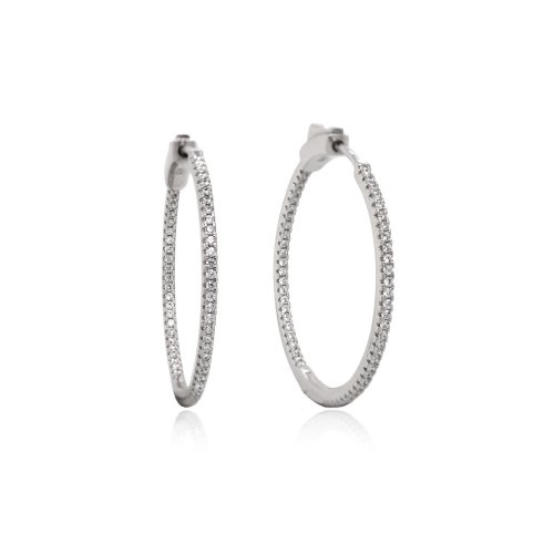 Sterling Silver RH Plated CZ 35MM Hoops (HP-CZ-1096-35)