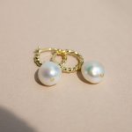 Sterling SIlver Gold Vermeil Rope Hoops with Dangling Pearl (HP-1091)