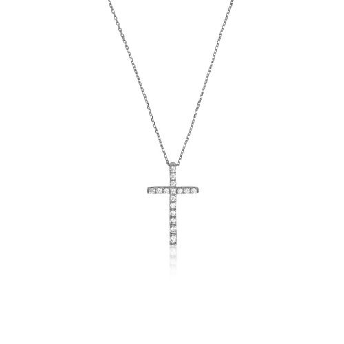 Sterling Silver Classical Cross Chain with Cubics (CR-1407)
