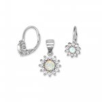 Sterling Silver Halo Flower With Center Opal Stone Pendant Set  (PS-1064)