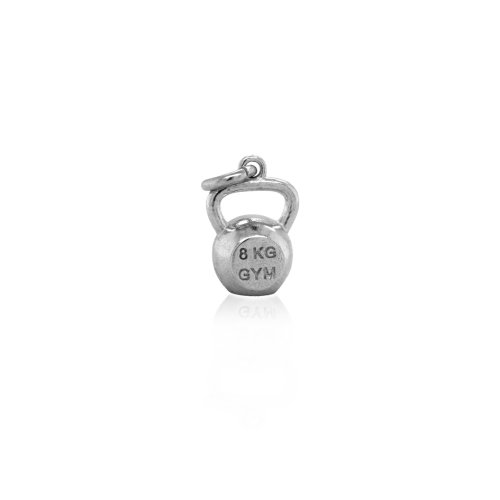 Sterling Silver Italian Rhodium Plated Fitness Kettle bell Pendant (P-1479)