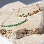 10K Yellow Gold Beads and Multi Color Evil Eye Beads Adjustable Bolo Bracelet (GB-10-1114)