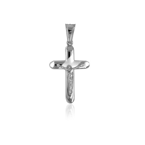 Sterling Silver Rhodium Plated Crucifix Round Cross With Huge Bail Italian Pendant (CR-1410)