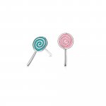 Sterling Silver Mismatched Green and Pink Enamel Lollipop Studs (ST-1604)