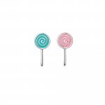 Sterling Silver Mismatched Green and Pink Enamel Lollipop Studs (ST-1604)