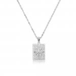 Sterling Silver CZ Pave Rectangular Tag with North Star Necklace  (N-1525)