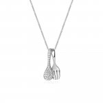 Sterling Silver CZ Pave Spoon and Plain Fork Necklace (N-1527)