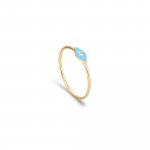 10k Yellow Gold Diamond Minimalist Light Blue Enamel Evil Eye Ring (GR-10-1109-LB)