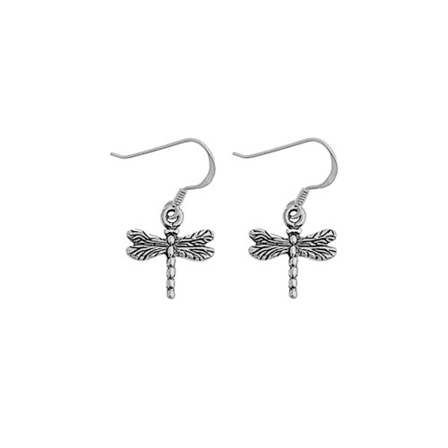 Sterling Silver Plain Small Dragonfly Dangle Earrings  (ER-1071)