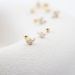 Sterling Silver Gold Vermeil 3-Stone Marquise Fan Studs with Screwback Ball (ST-1609)