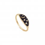 Sterling Silver Gold Vermeil Celestial Black Enamel Ring (R-1622-B)