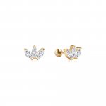 Sterling Silver Gold Vermeil 3-Stone Marquise Fan Studs with Screwback Ball (ST-1609)