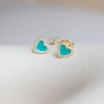 Sterling Silver Gold Vermeil Turquoise Halo Heart Studs (ST-1614)