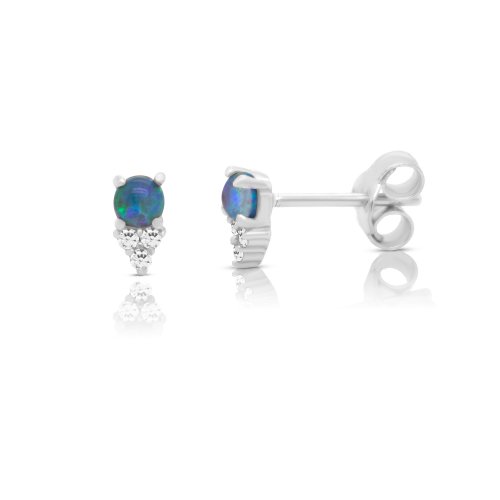 Sterling Silver Gold Vermeil Mini Opal with Tripod CZ Studs (ST-1612)