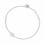 Sterling Silver Rhodium Plated Mini Pave Heart Bracelet (BR-1418)