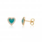 Sterling Silver Gold Vermeil Turquoise Halo Heart Studs (ST-1614)