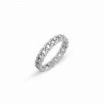 Sterling Silver Rhodium Plated Pave Curb Link Band Ring (R-1624)
