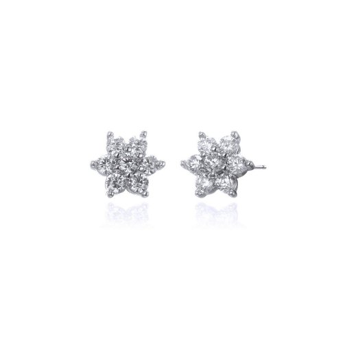 Sterling Silver Rhodium Plated Men&#039;s CZ Flower Cluster Stud Earrings (ST-1603)
