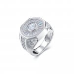 Sterling Silver Rhodium Plated CZ Octagonal Head Baguette Accent Men's Ring (RM-069)