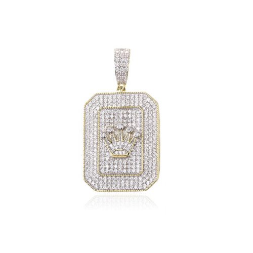 Sterling Silver CZ Crown Rolex Inspired Men&#039;s DogTag Pendant (P-1492)