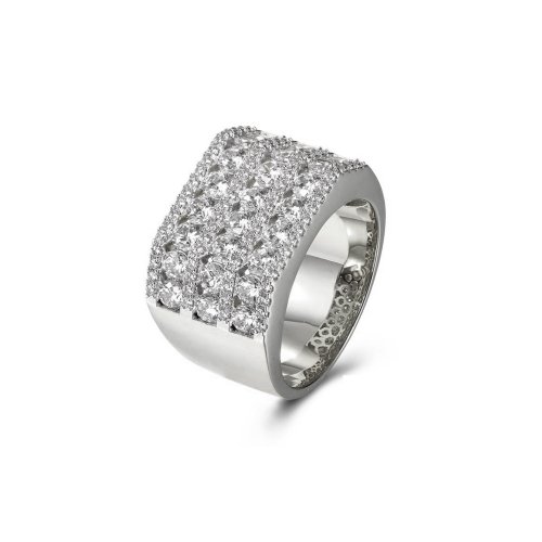 Sterling Silver Rhodium Plated CZ Rectangle Multi-Row Men&#039;s Ring (RM-071)