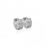 Sterling Silver Rhodium Plated Men's CZ Triple Row Huggies (HUG-1105)