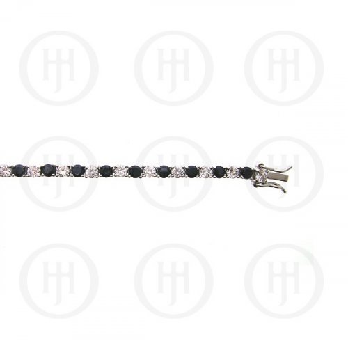 Silver Rhodium Plated CZ Tennis Bracelet (Black &amp; White) 3.5mm (BR-CZ-109)