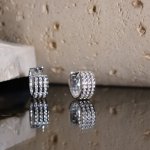 Sterling Silver Rhodium Plated Men's CZ Triple Row Huggies (HUG-1105)