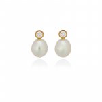 Sterling Silver Gold Vermeil Medium Single Pearl with CZ Studs (ST-1621)